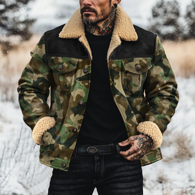 Men's Fleece Lapel Camoflage Sede Single Breasted Jacket