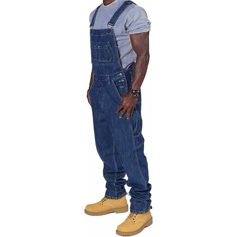 Men's Casual Washed Denim Multi-pocket Loose Overalls