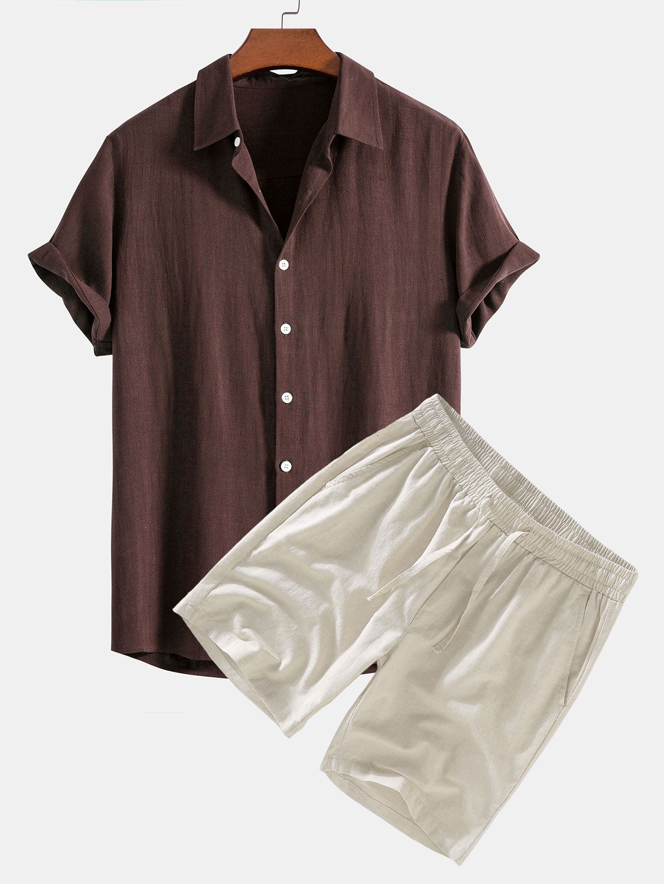 Duane® | Linen Rayon Blend Button Up Shirt & Linen Drawstring Shorts