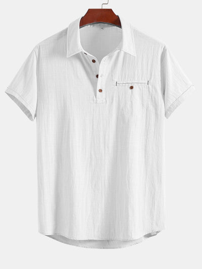 Guarionex® | Short Sleeve Linen Look Polo Collar Shirt