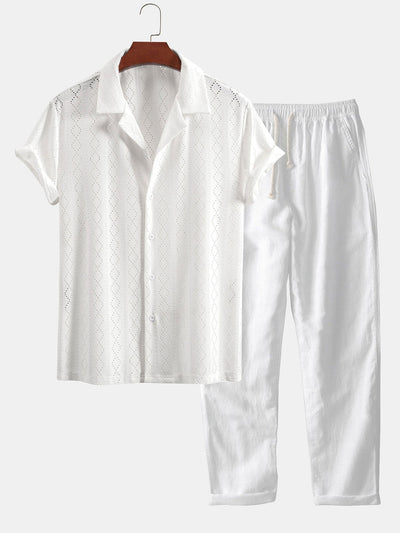 Jerónimo® | Muscle Fit Diamond Texture Cuban Shirt & Straight Leg Linen Pants