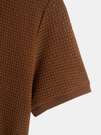 Eduardo® | Henley Neck Textured Ribbed Hem T-Shirt