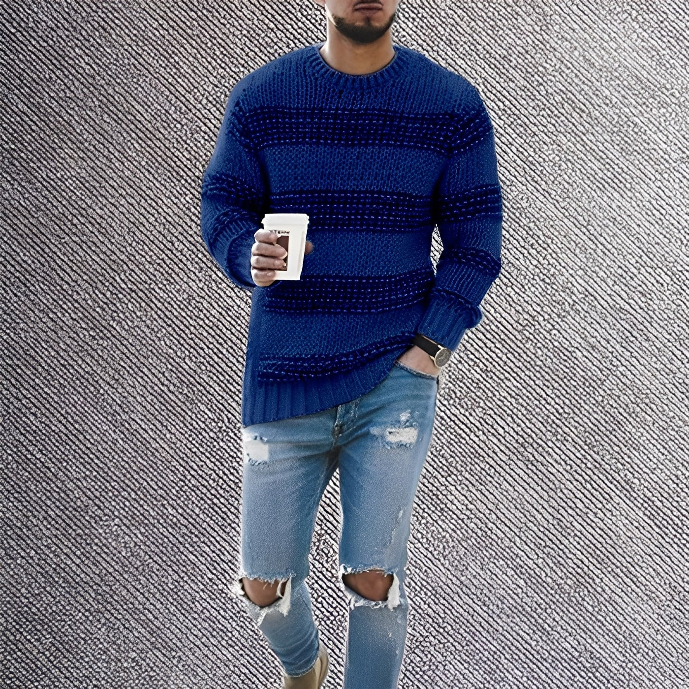 Duniel | Egon – Warm knitted sweater with stripes