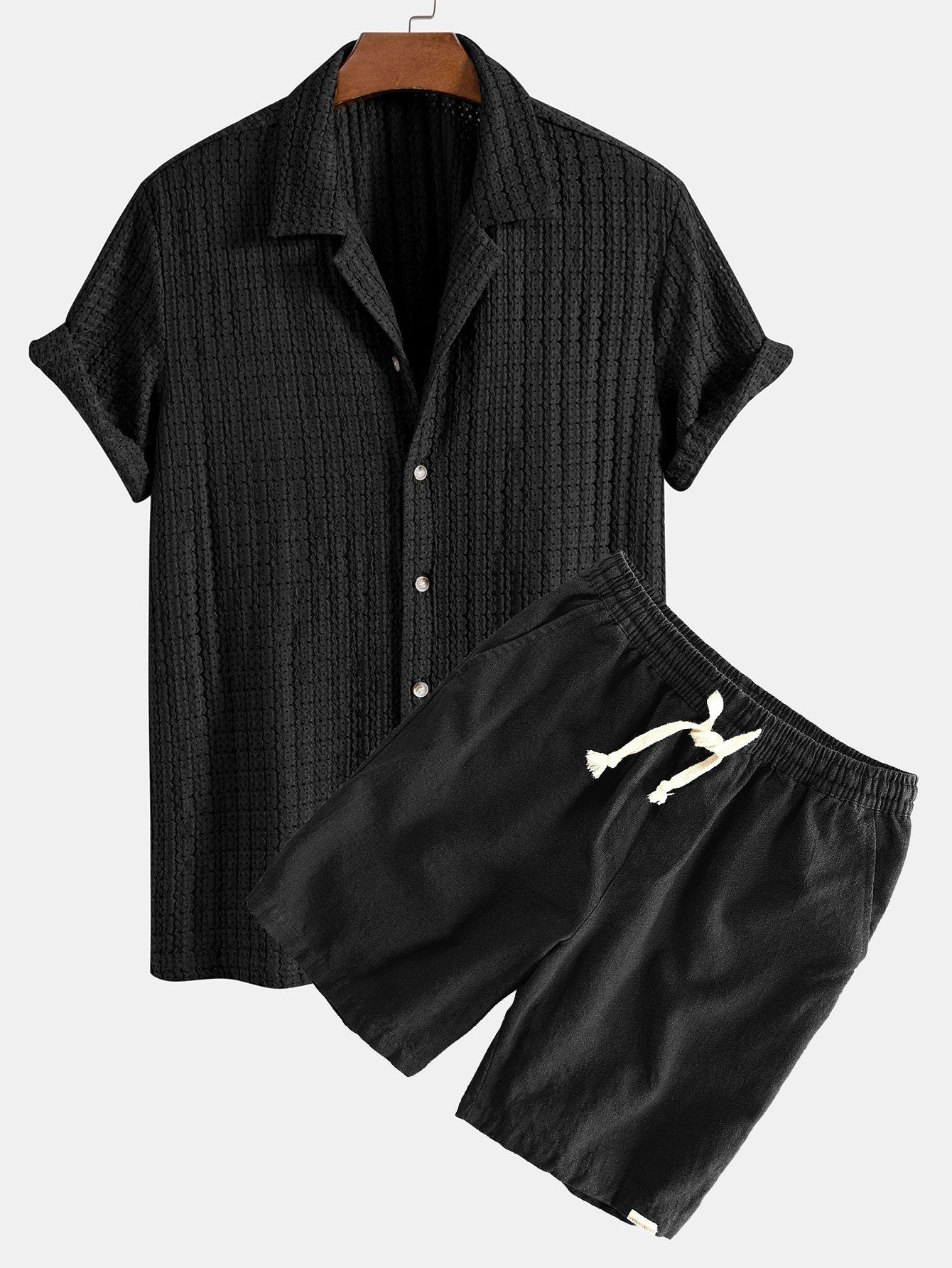 Hector® | Texture Jacquard Cuban Shirt & Linen Cotton Blend Drawstring Shorts
