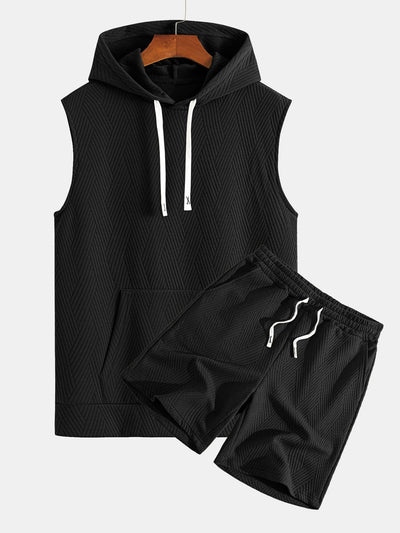 Raymond® | Striped Jacquard Sleeveless Hooded T-Shirt & Shorts