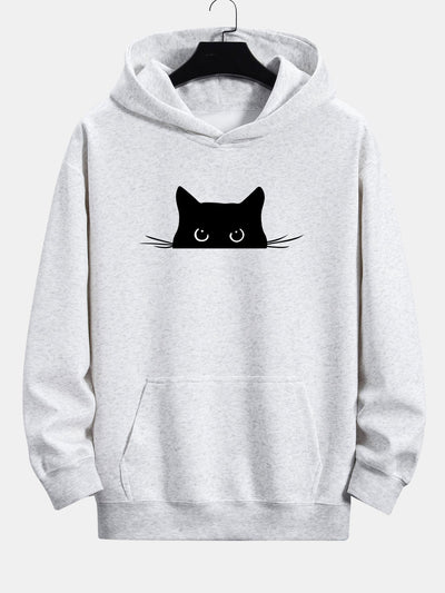 Fausto® | Black Cat Print Relax Fit Hoodie