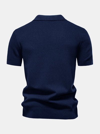 Jayden | Pineapple Texture Knit V Neck Polo Shirt