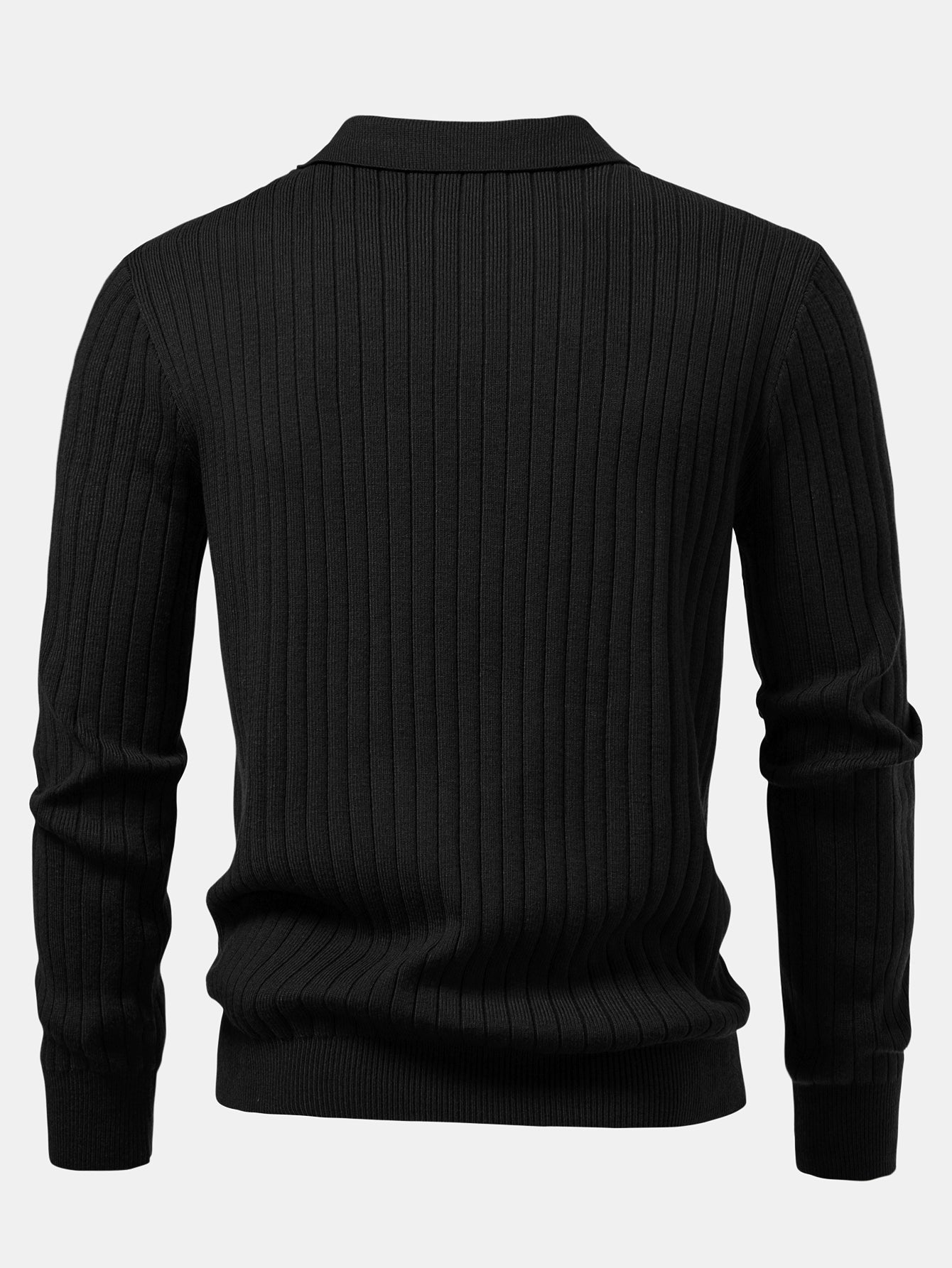 Amalio® | Long Sleeve Ribbed Knit Johnny Collar Polo Shirt