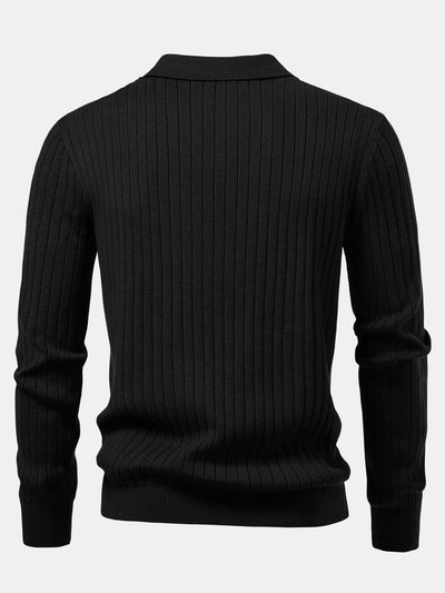 Amalio® | Long Sleeve Ribbed Knit Johnny Collar Polo Shirt