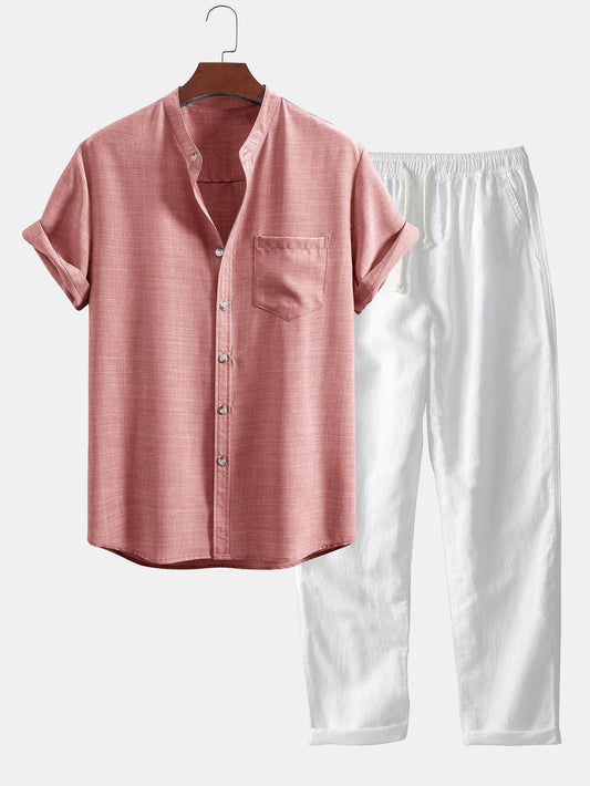 Aegon® | Short Sleeve Stand Collar Shirt & Straight Leg Linen Pants