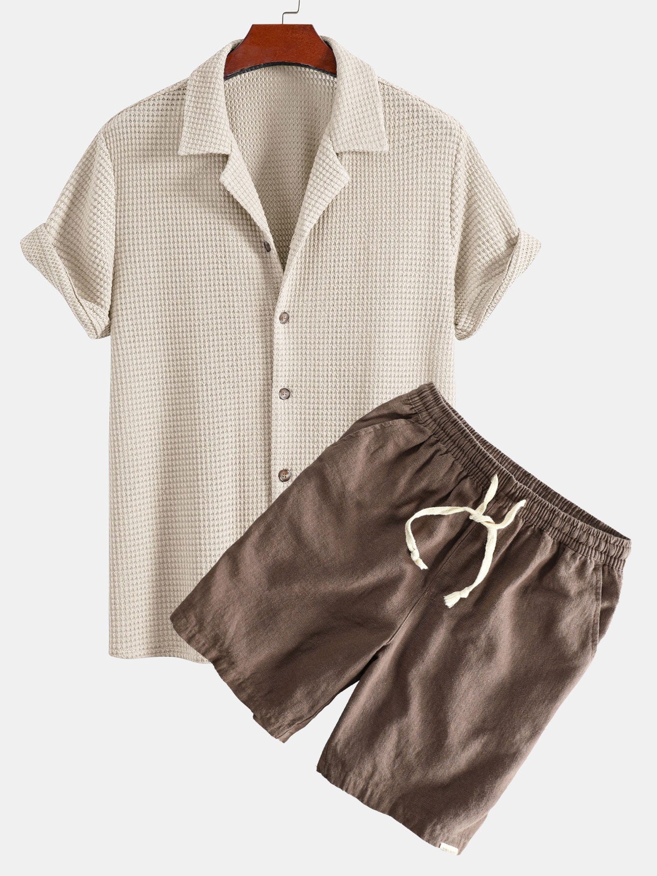 Ian® | Textured Cuban Shirt & Linen Cotton Blend Drawstring Shorts
