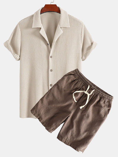 Ian® | Textured Cuban Shirt & Linen Cotton Blend Drawstring Shorts