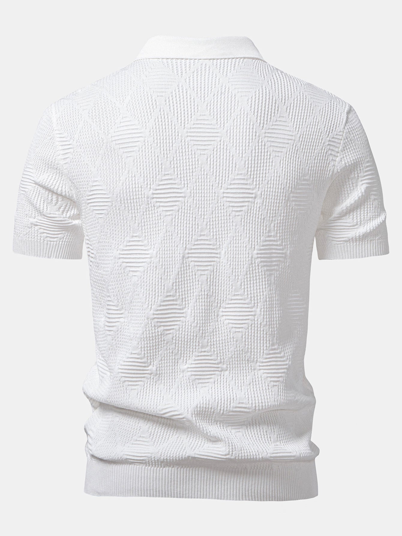 Aiden | Rhombus Textured Zip Up Knitted Polo Shirt