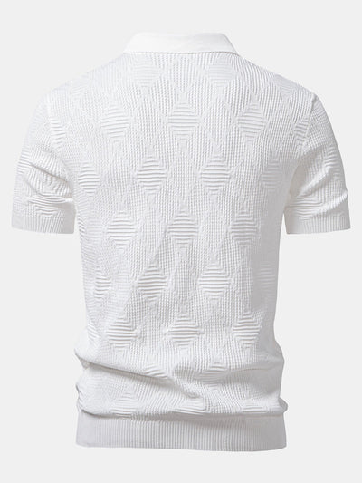 Aiden | Rhombus Textured Zip Up Knitted Polo Shirt