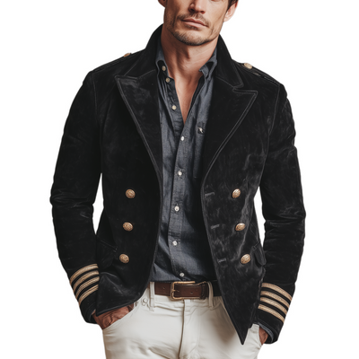 Men's Classic Retro Lapel Doble-breasted Epalette Fax Velvet Jacket