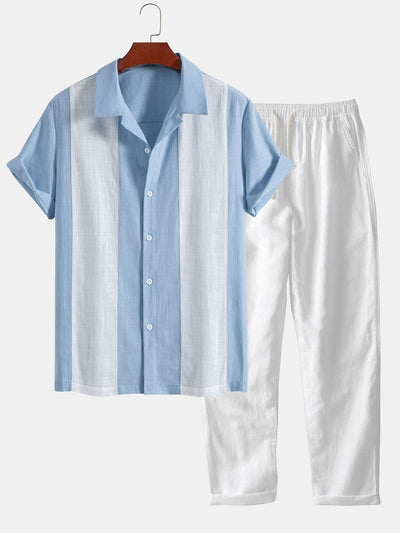 Jordán® | Linen Look Patchwork Bowling Shirt & Straight Leg Linen Pants