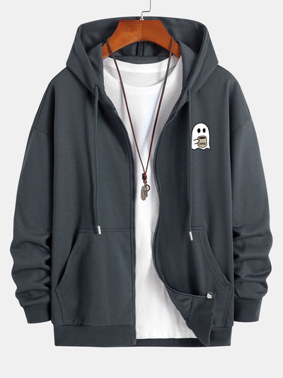 Josías® | Ghost Drinking Coffee Print Relax Fit Zip Hoodie