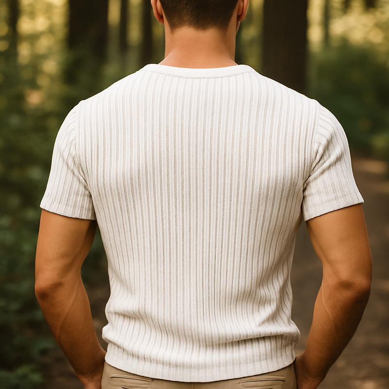 Matthew | Men'S Summer Basic Solid Color V-Neck Knitted Striped Short-Sleeved T-Shirt