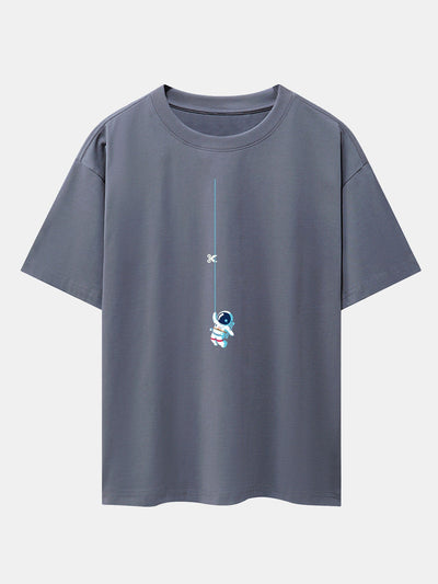 Lino® | Astronaut On A Rope Print Drop Shoulder Oversize T-Shirt