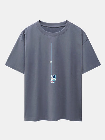 Kevin® | Astronaut On A Rope Print Drop Shoulder Oversize T-Shirt