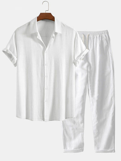 Jovanny® | Linen And Rayon Blend Shirt With Buttons & Straight Leg Linen Pants