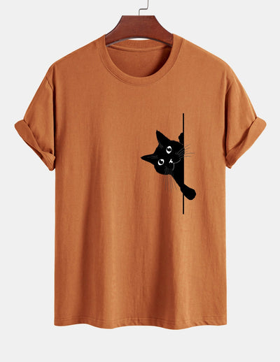 Ulises® | Black Cat Print Cotton T-Shirt
