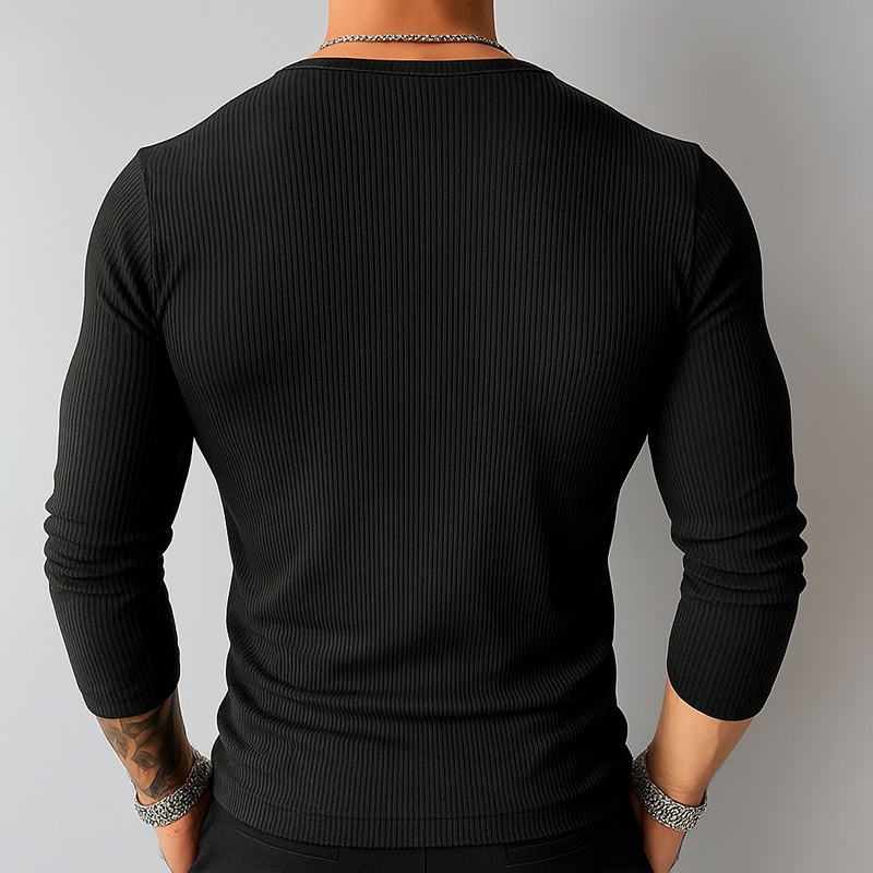 Men's Solid Color Striped V Neck Long Sleeve T-shirtZ