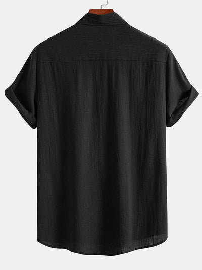 Leopoldo® | Musical Note Print Linen Look Contrast Button Up Shirt