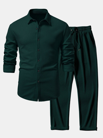 Justino® | Long Sleeve Muscle Fit Ribbed Button Up Shirt & Straight Leg Ribbed Pants