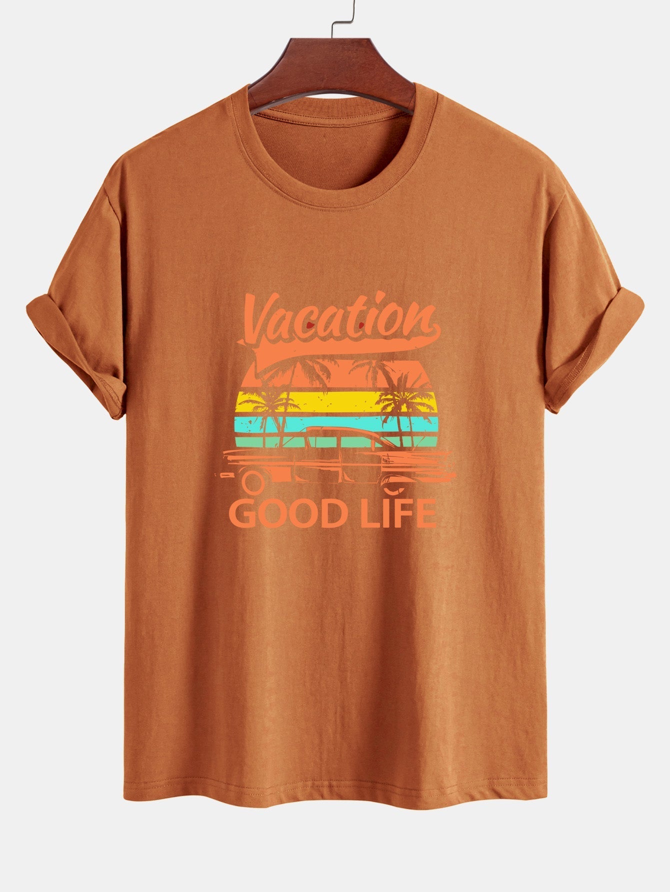 Heladio® | Good Life On Vacation Print Cotton T-Shirt