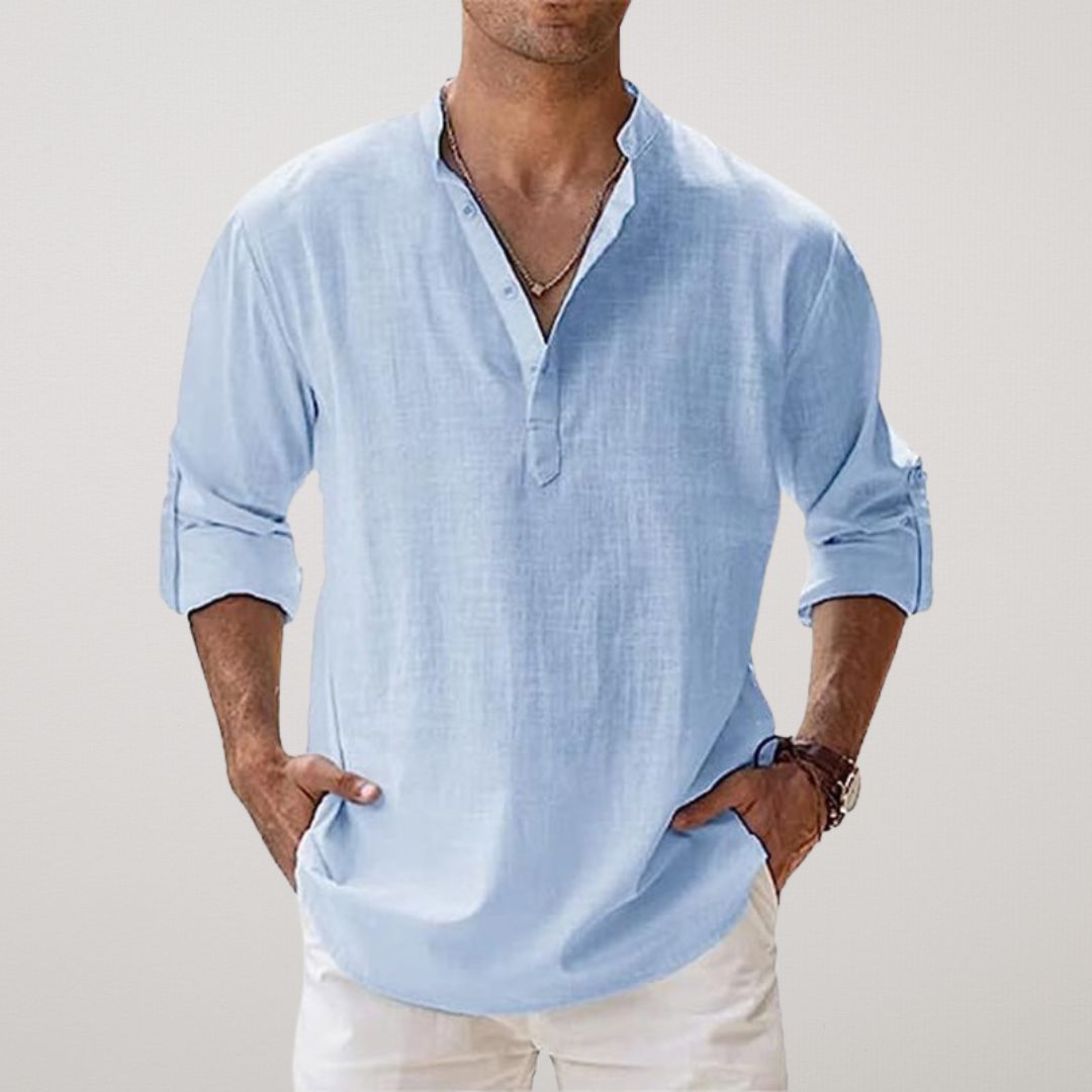 Pascal | Linen-effect cotton Henley shirt