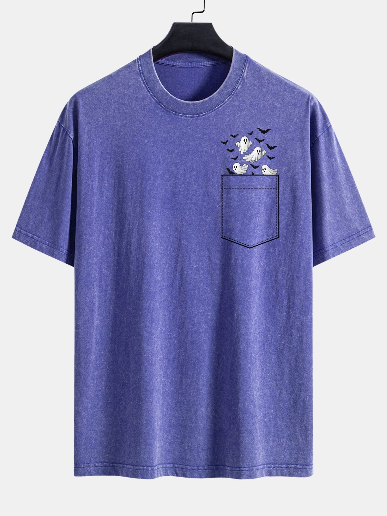 Bardo® | Pocket Bat Ghost Print Washed Distressed Drop Shoulder T-Shirt