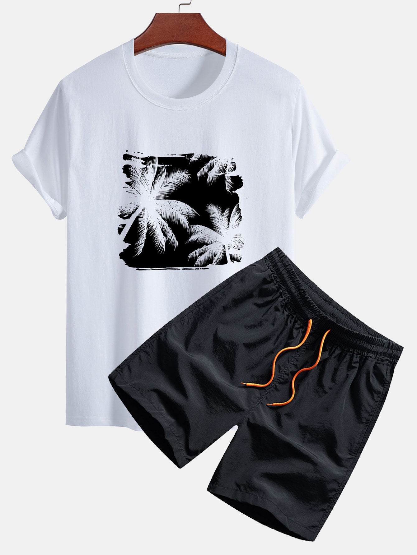 Chase® | Regular Fit Palm Trees Silhouette Print Cotton T-Shirt & Swim Shorts