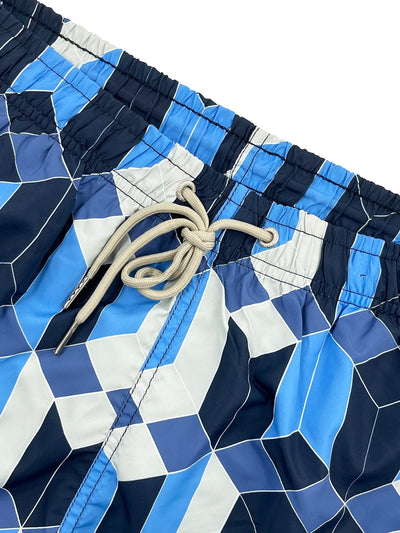 Benicio® | Linen Rayon Blend Button Up Shirt & Geometric Color Block Print Swim Shorts