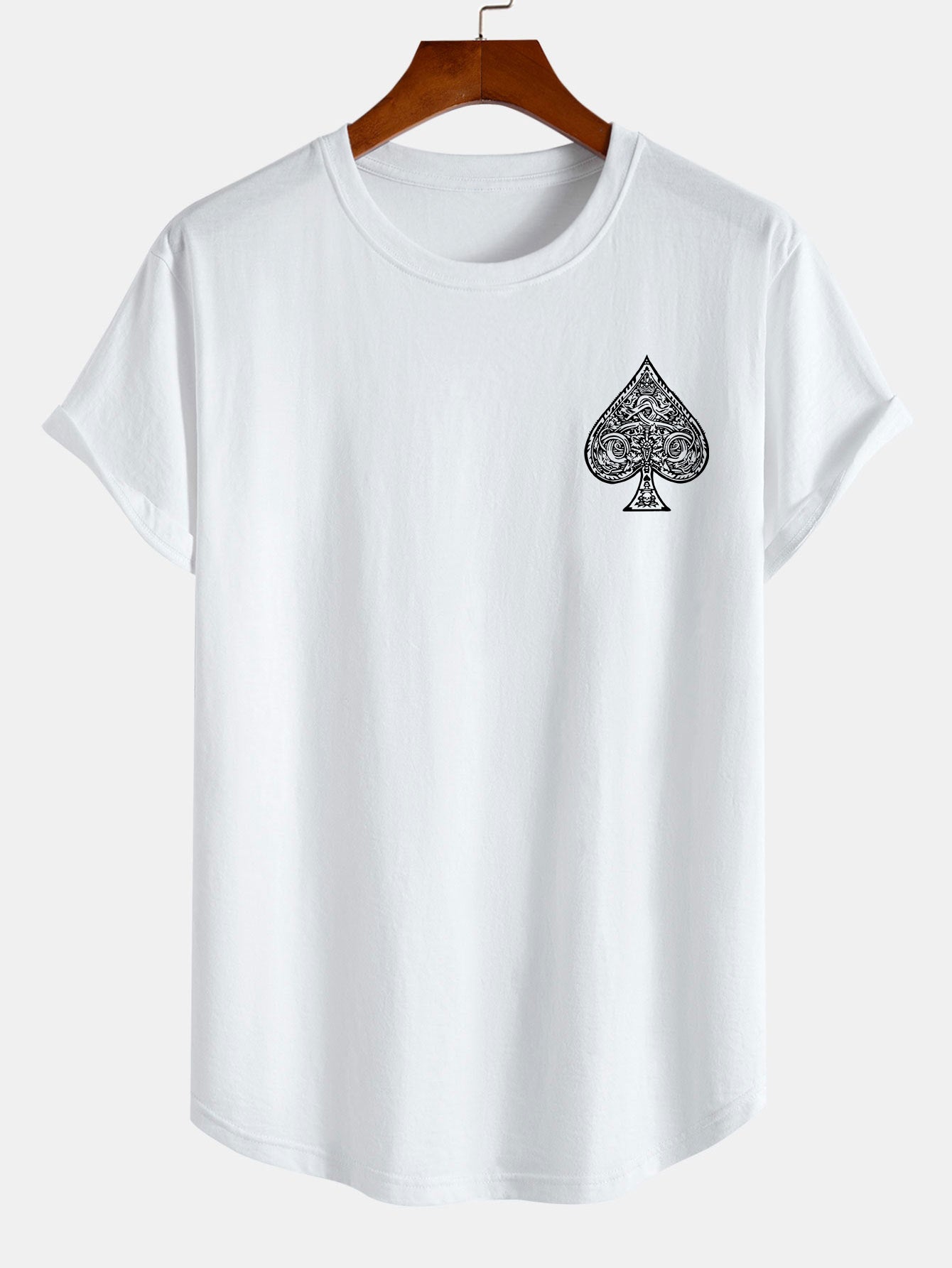 Clemente® | Ace Of Spades Print Cotton Arc Hem T-Shirt