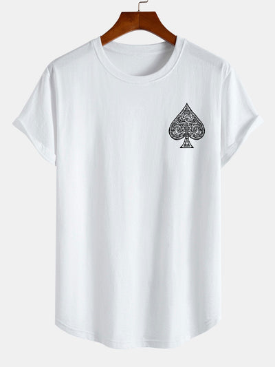 Clemente® | Ace Of Spades Print Cotton Arc Hem T-Shirt