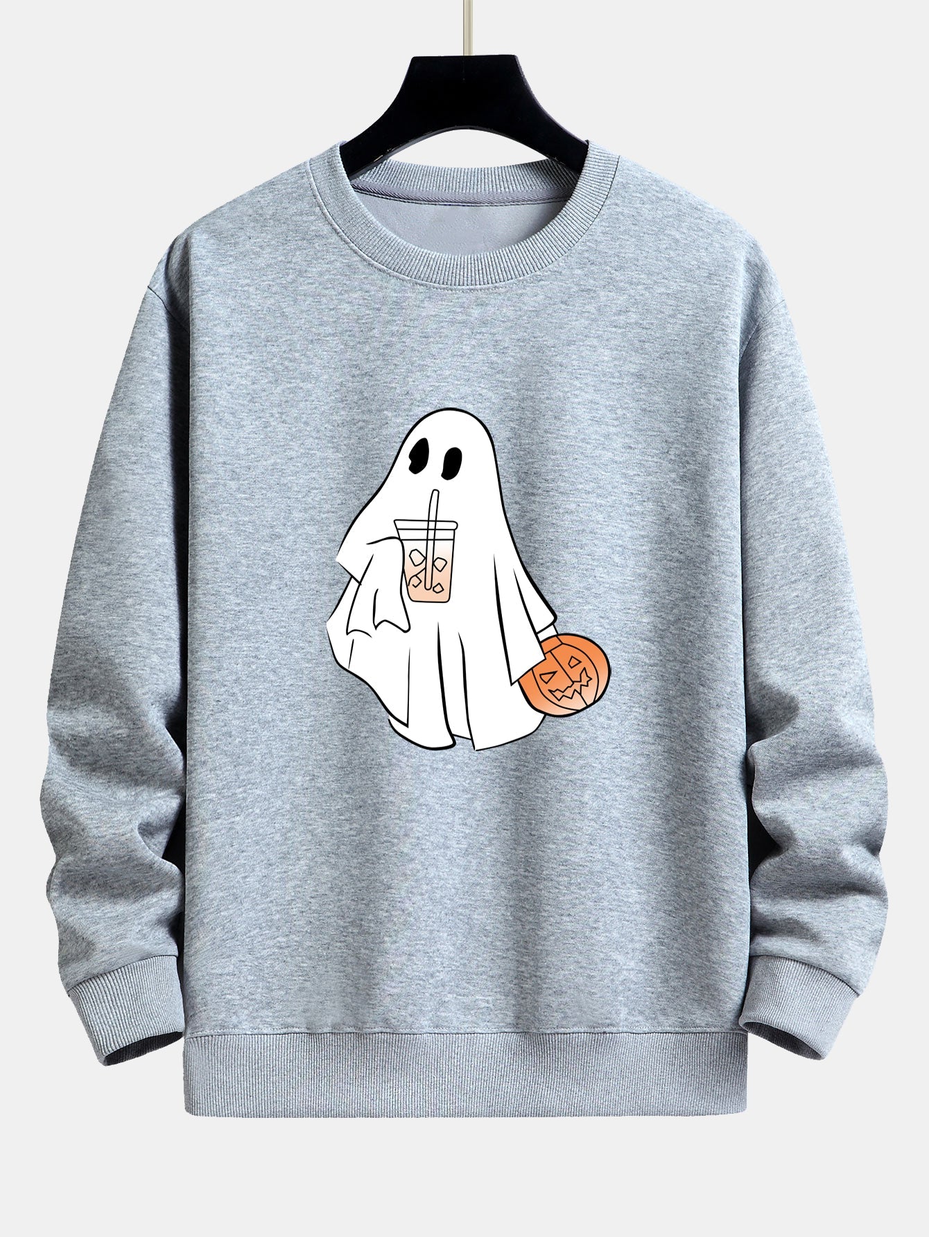Bruno® | Halloween Ghost Drinking Coffee Pumpkin Print Relax Fit Sweatshirt