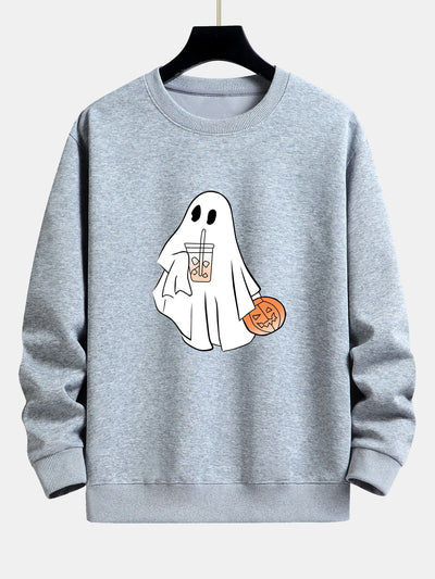 Bruno® | Halloween Ghost Drinking Coffee Pumpkin Print Relax Fit Sweatshirt