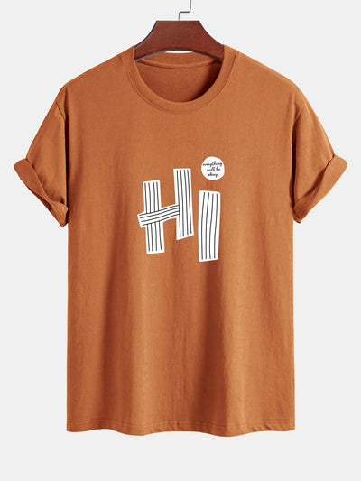 Mercurio® | Hi Slogan Lines Print Cotton T-Shirt