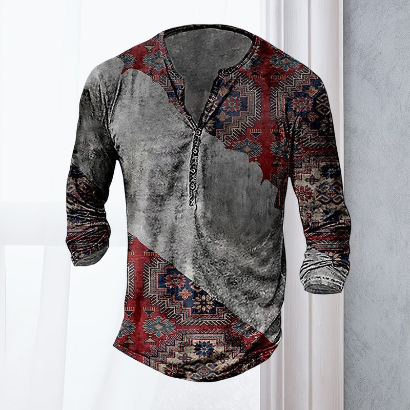 Jon® | Men'S Casual Long-Sleeved V-Neck Printed T-Shirt