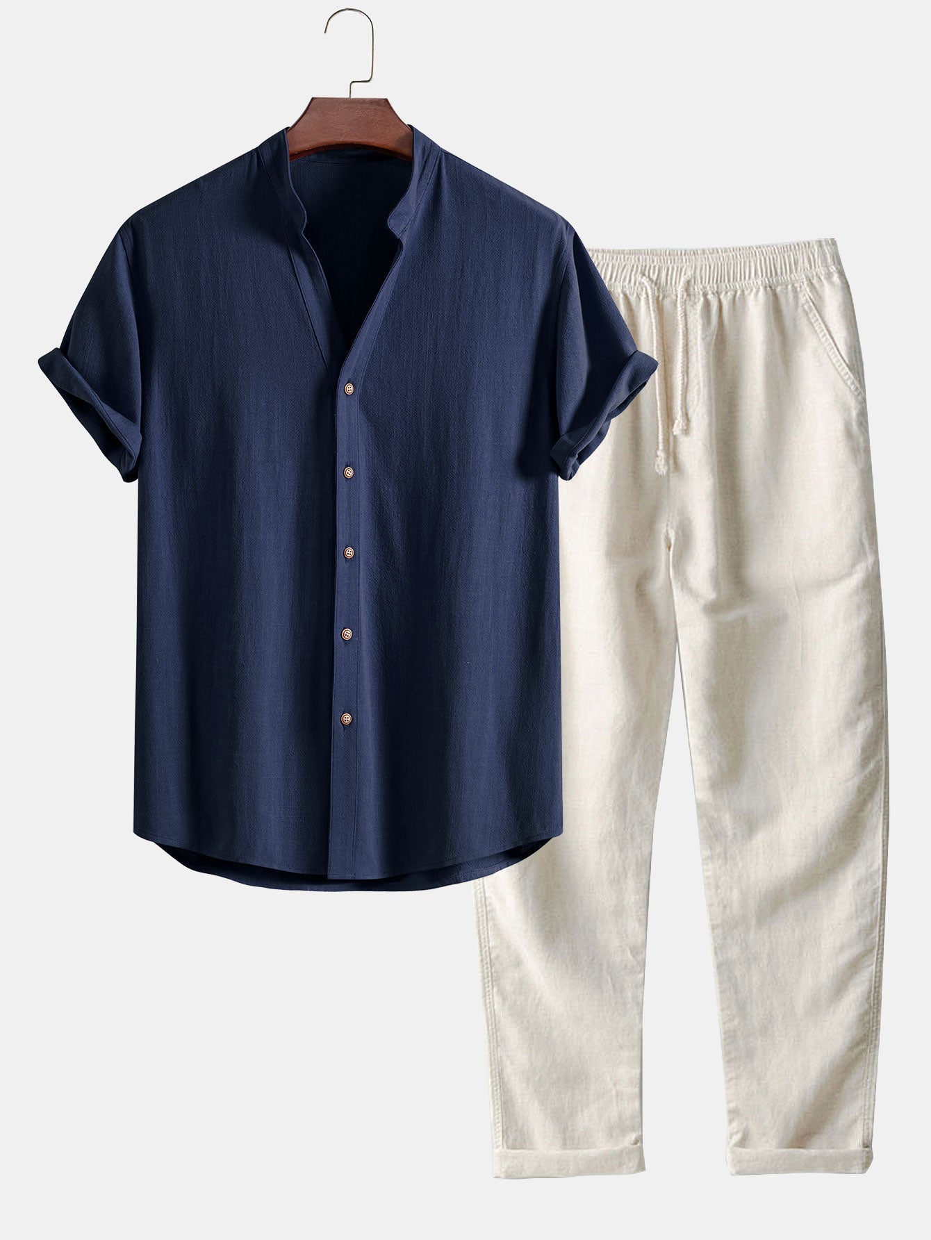 Clark® | V Neck Linen Rayon Blend Shirt & Straight Leg Linen Pants