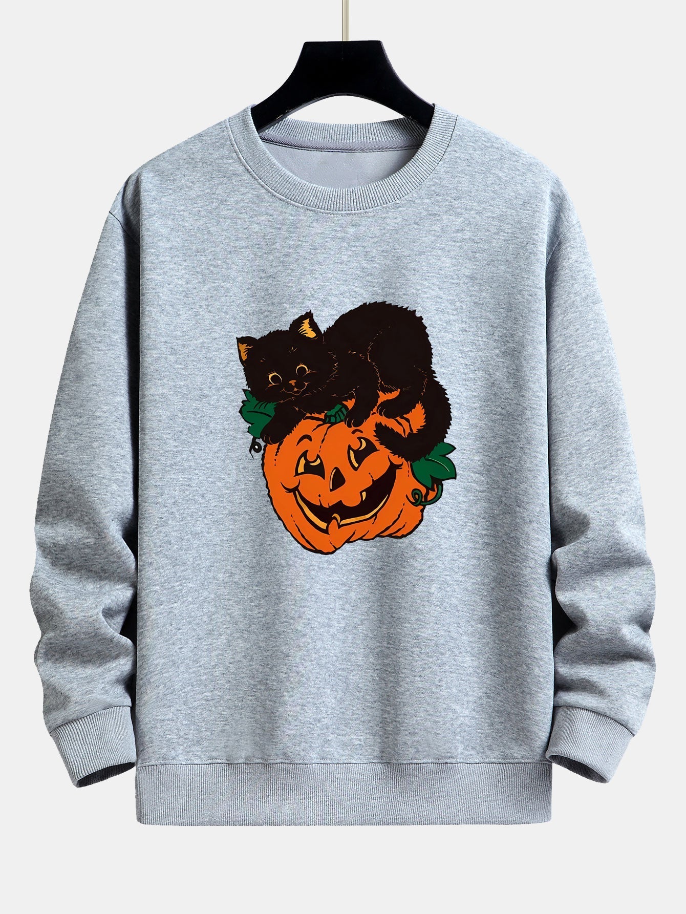 Benicio® | Pumpkin Black Cat Print Relax Fit Sweatshirt