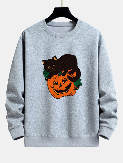 Benicio® | Pumpkin Black Cat Print Relax Fit Sweatshirt