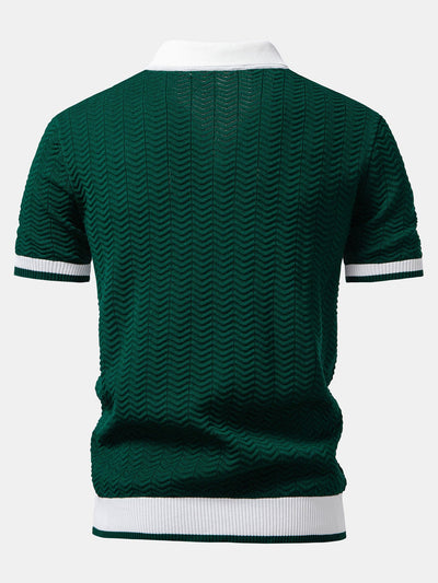 Josh® | Texture Contrast Knitted V Neck Polo Shirt