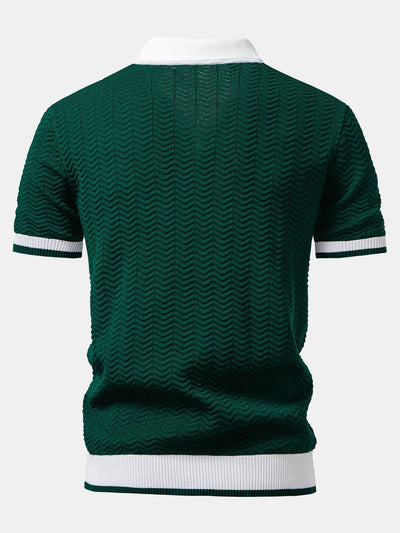 hola V-NECK KNIT POLO SHIRT WITH TEXTURE CONTRAST & SLIM FIT PANTS