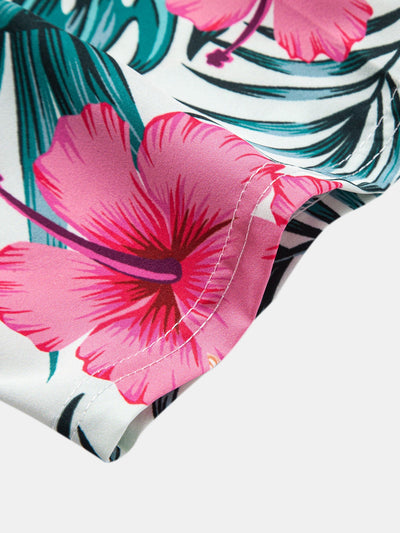 Lucas® | Tropical Flowers Print Button Up Shirt & Zip Pocket Swim Shorts