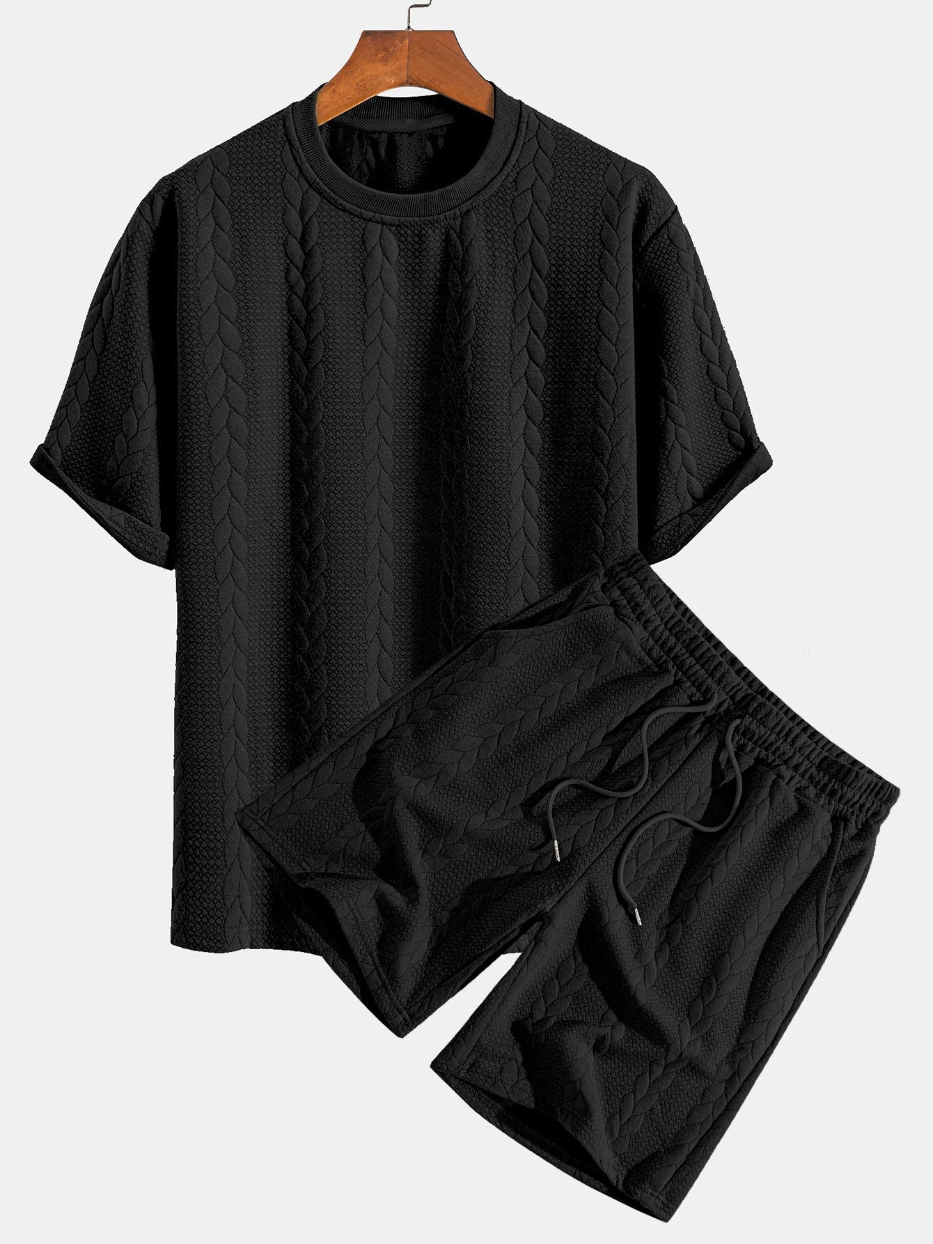 Cyrus® | Relax Fit Mid-Length Sleeve Twist Jacquard T-Shirt & Shorts