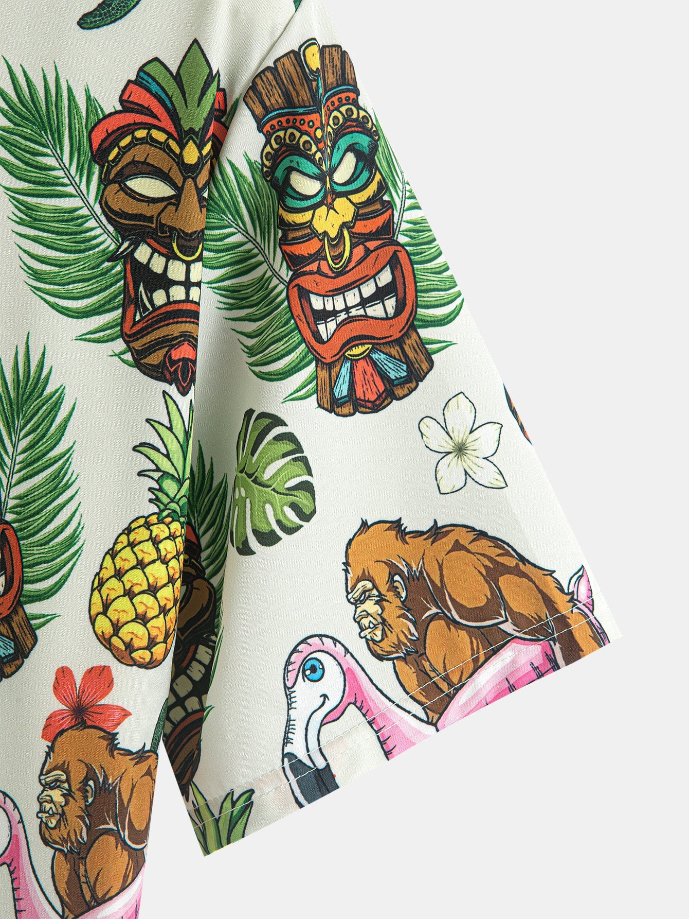 Kristopher® | Tropical Tiki Bigfoot Print Button Up Shirt
