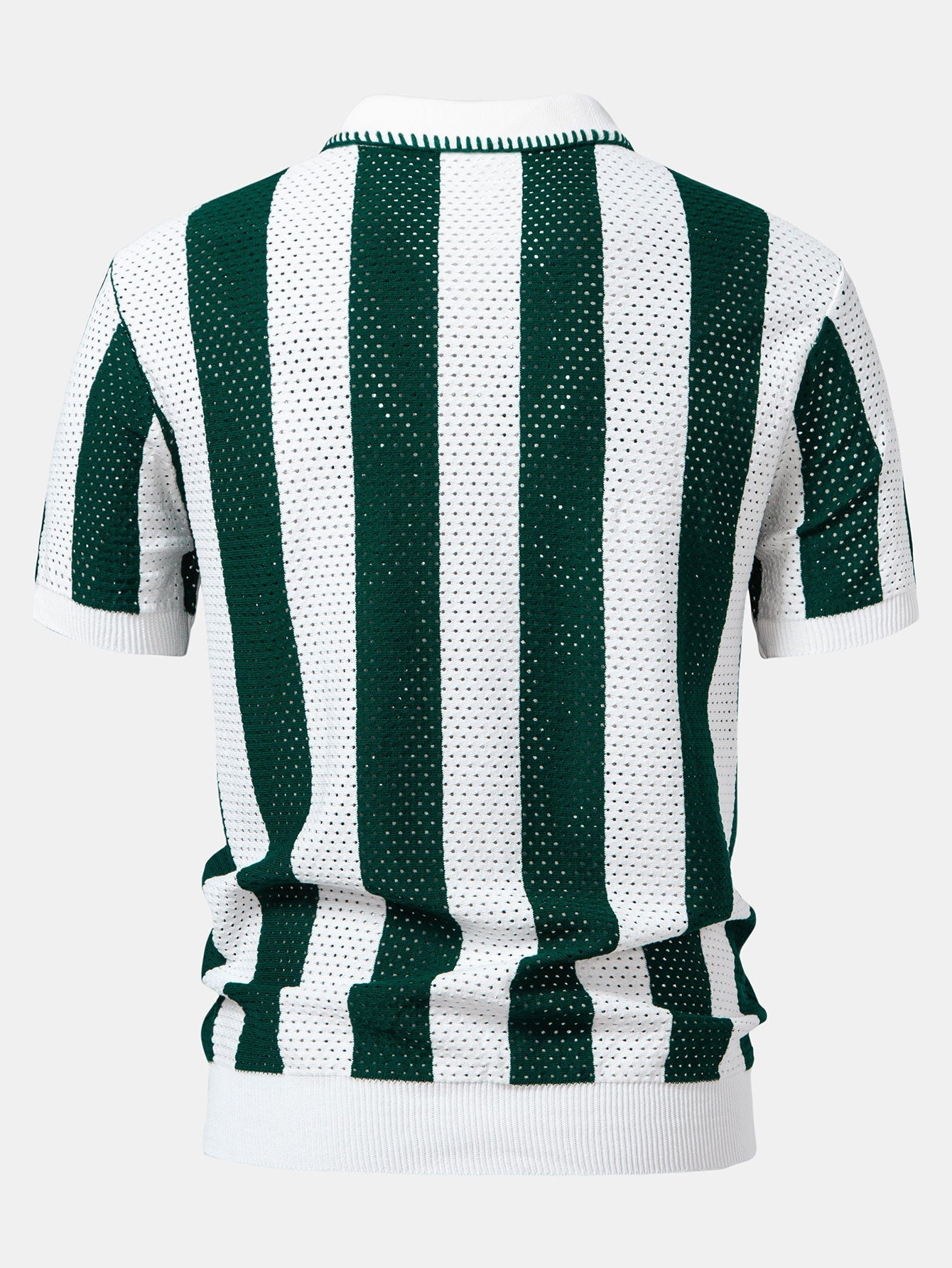 Dylan | Striped Eyelet Knit Zip Up Polo Shirt