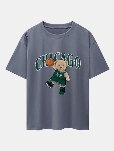 Erico® | Chicago Basketball Bear Print Drop Shoulder Oversize T-Shirt